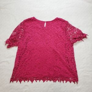 Philosophy Lace Overlay Blouse – Fuchsia Pink XXL 2XG